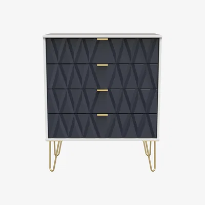 The Range Diamond Ready Assembled 4 Drawer Chest - Indigo & White Matt