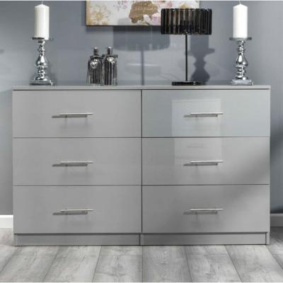 The Range Premium Large 6 Drawer Chest of Drawers Grey Gloss Bedroom Furniture  - Grey Gloss
