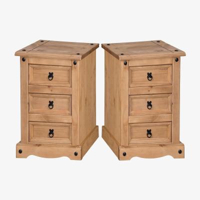 The Range Corona Bedside Cabinet 3 Drawer Chest Table Solid Pine x2 - ANTIQUE WAX