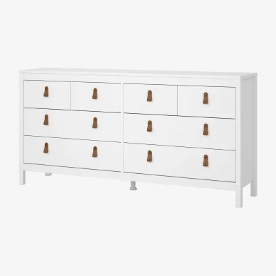 The Range Wildberry 8-Drawer Matt White Wooden Dresser with Leather Tab Handles - White