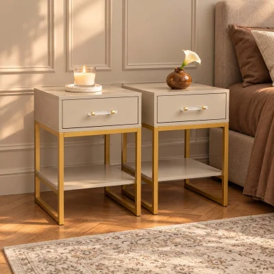 The Range Neutral 3 Drawer Chest Of Drawers & Pair Of One Drawer Bedside Tables - Liana Taupe Range