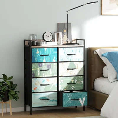 The Range HOMCOM Drawer Chest of Drawers for Bedroom - Blue / 101cm / 8
