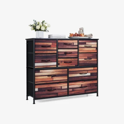 The Range Tall Storage Chest with Fabric Drawer - Brown