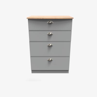 The Range Victoria Ready Assembled 4 Drawer Deep Chest - Dusk Grey & Bardolino Oak