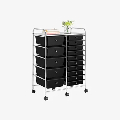 The Range 15 Drawers Metal Frame Storage Cart with Lockable Wheels - Black