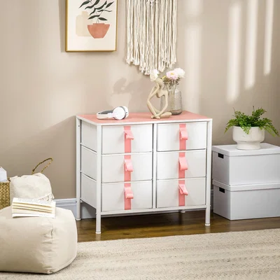 The Range Chest of Drawers, Cloth Organizer Unit Fabric Drawers, Metal Frame - White, Pink / 9.3kg