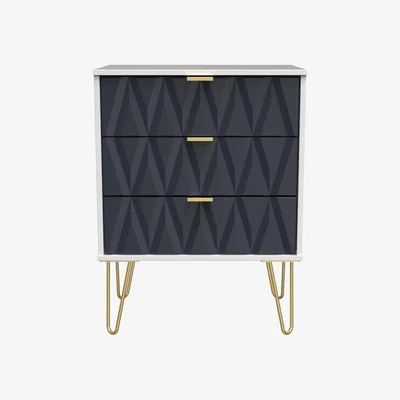 The Range Diamond Ready Assembled 3 Drawer Midi Chest - Indigo & White Matt