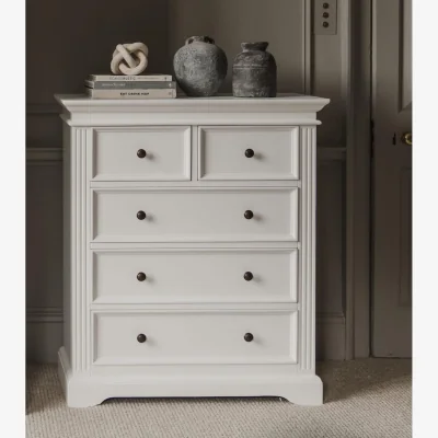 The Range Gainsborough 2 over 3 Chest of Drawers - White / round antique brass handles