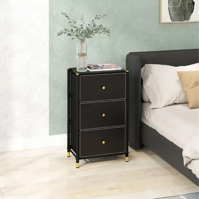The Range HOMCOM Bedroom Chest of Drawers with PU Leather Surface - Black / Fabric MDF Plastic Steel