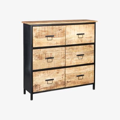 The Range Upcycled Industrial Metal and wood 6 Drawer Chest - Light Wood Tone