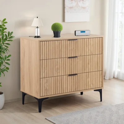 The Range Miami 3 Drawer Chest - Oak Effect and Black  - Oak and Black