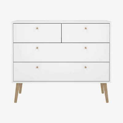 The Range Quietbloom White 4-Drawer Chest with Oak Legs - White