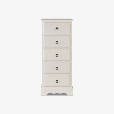 The Range Romance Tallboy Narrow Chest - Antique White / metal loop handles