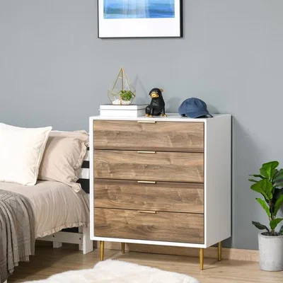 The Range Chest of Drawers with Metal Handles and Runners - White, Walnut