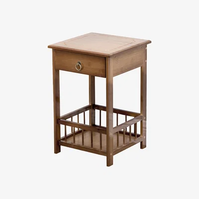 The Range Bamboo Wooden Tiered Side Table with Drawer - Brown / 66cm