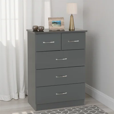 The Range Nevada 3+2 Drawer Chest - Grey Gloss - Grey Gloss