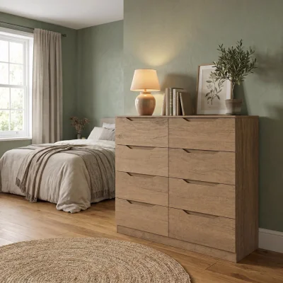 The Range FWStyle Luno Oak 8 Drawer Chest of Drawers Extra Deep - Oak