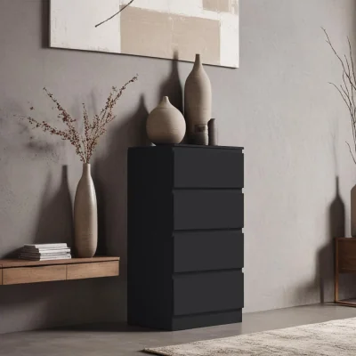 The Range FWStyle Matt Black 4 Drawer Chest of Drawers No Handle Central Runners - Black
