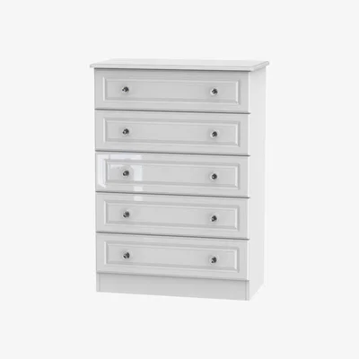 The Range Balmoral Five Drawer White Gloss Chest with Crystal Effect Handles - White Gloss
