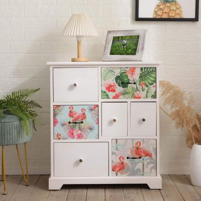 The Range Adlington Floral Flamingo 7 Drawer Chest - White - White, Multicoloured