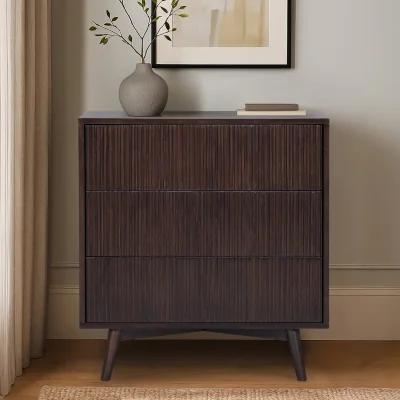 The Range Tremolo 3-Drawer Chest of Drawers with Fluted Fronts, Black - Black