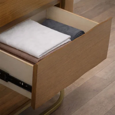 The Range Walnut Veneer Wide 6-Drawer Chest with Metal Base - Natural