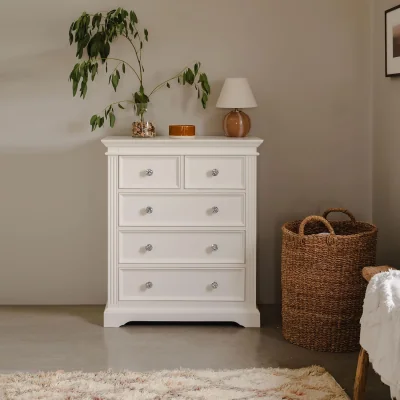 The Range Gainsborough 2 over 3 Chest of Drawers - White / diamond shape crystal handles