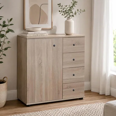 The Range Cotswold Oak Combi Chest of Drawers with 1 Door - Oak