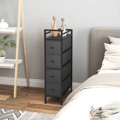 The Range HOMCOM Slim Fabric Chest of Drawers with 4 Drawers for Small Spaces - Black