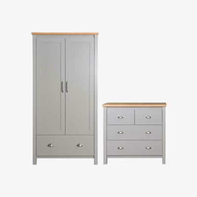 The Range Eaton Grey 2 Piece Bedroom Furniture Set Wardrobe 4 Drawer Chest - Light Grey