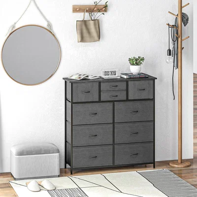 The Range Bedroom Chest of Drawers with Foldable Drawer Steel Frame - Black