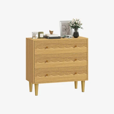The Range HOMCOM Chest of Drawers, 3 Drawer Dresser Steel Legs and Wooden Top, Oak - Oak