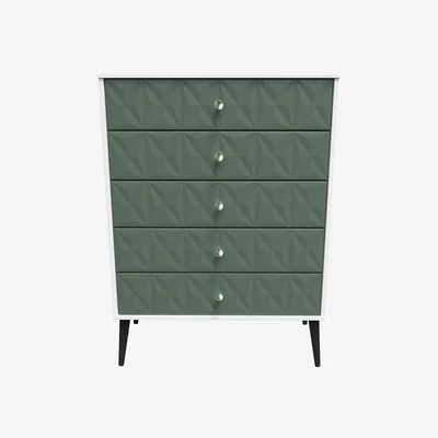 The Range Pixel Ready Assembled 5 Drawer Chest - Labrador Green & White