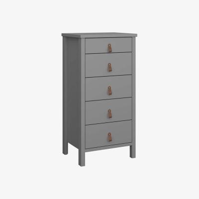 The Range Tromso 5 Drawer Chest of Drawers With Leather Handles - Grey