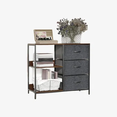 The Range Bedroom Chest With 3 Fabric Drawers And Shelves - Brown