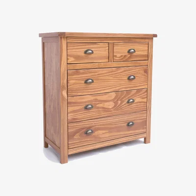 The Range Padua 2 Over 3 Chest of Drawers - Antique Brass Drop Handle - Light Brown / Antique Brass Cup