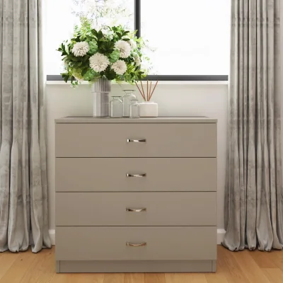 The Range 4 Drawer Chest Of Drawers Matt Putty or White Curved Handles Scratch Resistant - Putty