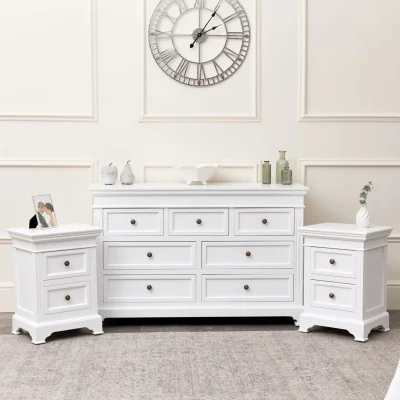 The Range Large White 7 Drawer Chest Of Drawers & Pair Of Bedside Tables - Daventry White Range