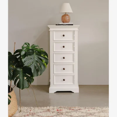 The Range Gainsborough Tallboy Narrow Chest - White / round antique brass handles
