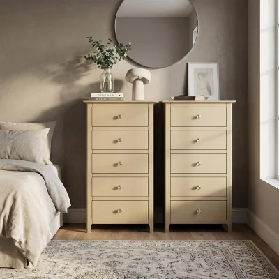 The Range FWStyle Pair Putty 5 Drawer Chest Of Drawers Polished Metal Handles  - Putty