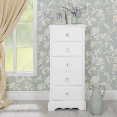The Range Romance Tallboy Narrow Chest - White / diamond shape crystal handles