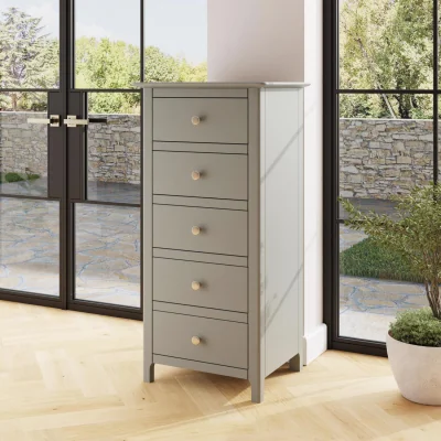 The Range FWStyle Pair Of Painted 5 Drawer Chest Of Drawers Putty, Grey or White - Grey