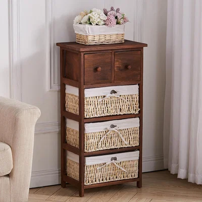 The Range Wooden Chest with Drawers and Wicker Baskets - Brown