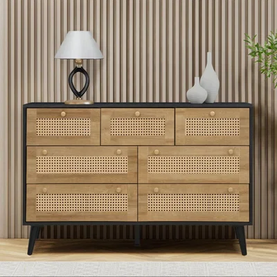 The Range Manila Rattan 7 Drawer Chest of Drawers - Black