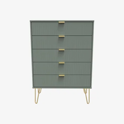 The Range Linear Ready Assembled 5 Drawer Chest - Reed Green