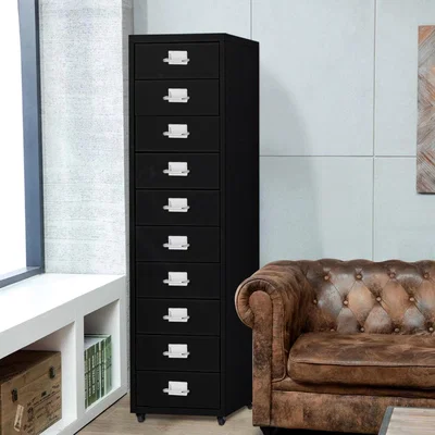 The Range 10 Drawer Metal Filing Cupboard Storage Cabinet Unit With Castors Home Office - Black