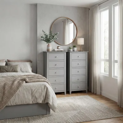 The Range FWStyle Pair Of Dove Grey 5 Drawer Chest Of Drawers Polished Handles  - Grey