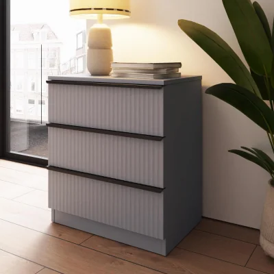 The Range FWStyle Matt Grey 3 Drawer Chest of Drawers Modern Ripple Design - Matt Grey