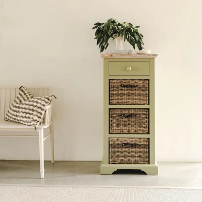 The Range Florence Tallboy With Drawer and Storage Baskets - Sage Green