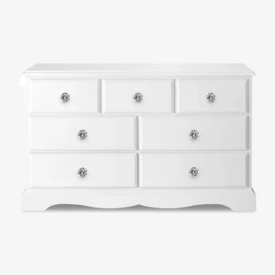 The Range Romance 3 over 4 Chest of Drawers - White / diamond shape crystal handles